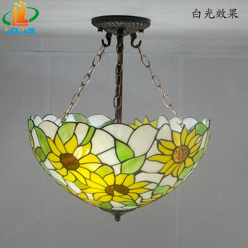 40CM Sunflower Yellow Glass Tiffanylamps Anti Chandeliers Bedroom, Living Room Lamps US French Bar Entrance Lighting