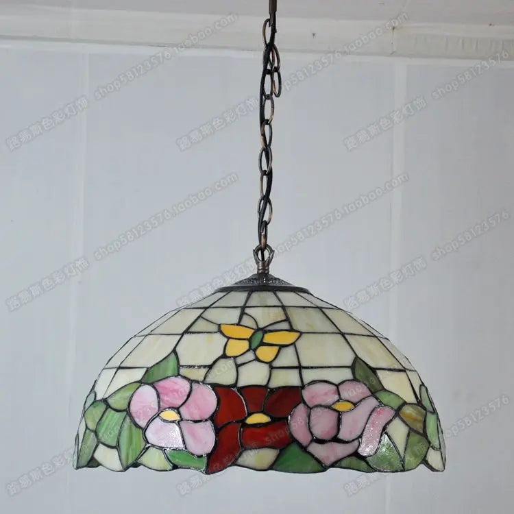 lustre en verre tiffany style européen avec papillon et fleur