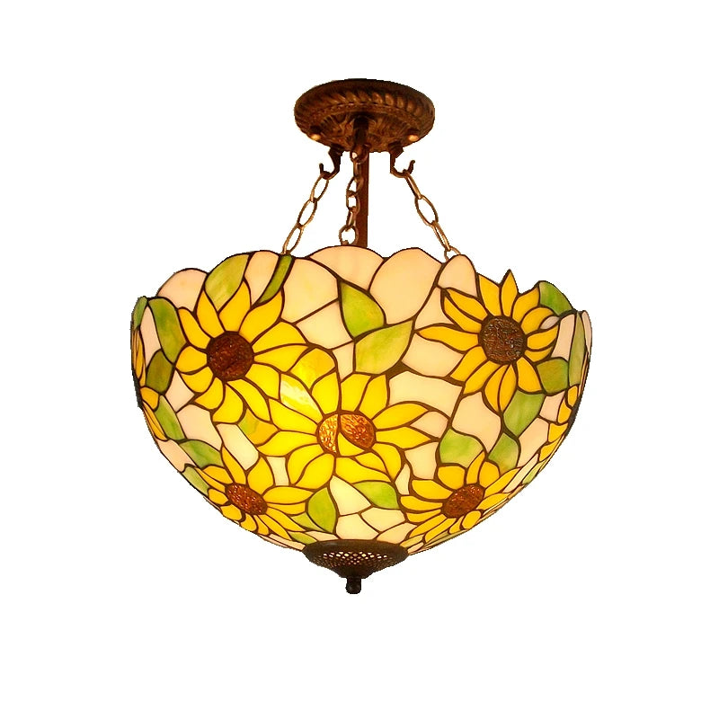 40CM Sunflower Yellow Glass Tiffanylamps Anti Chandeliers Bedroom, Living Room Lamps US French Bar Entrance Lighting