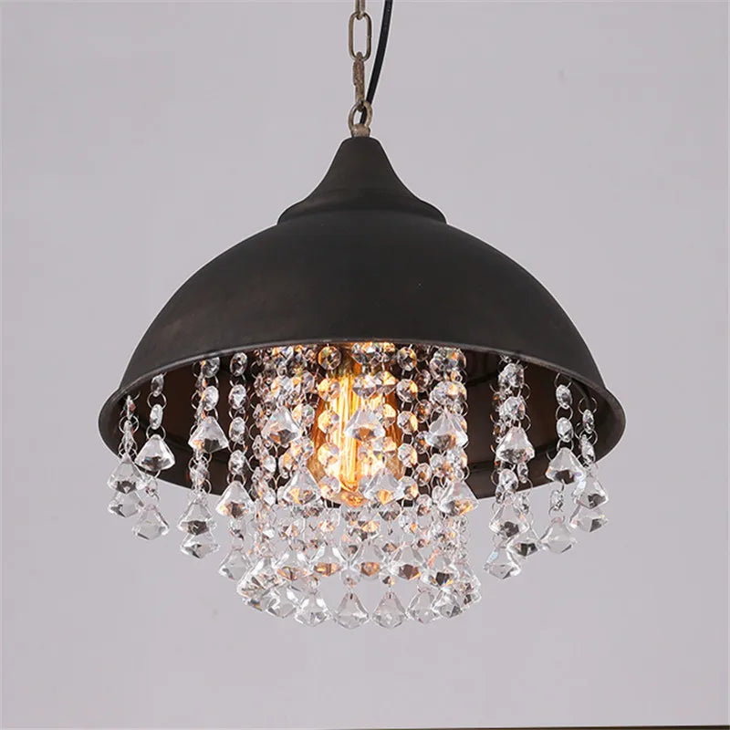 American style loft Vintage K9 crystal pendant light cover luxury lamp for Restaurant pendant lights,E27 Bulb