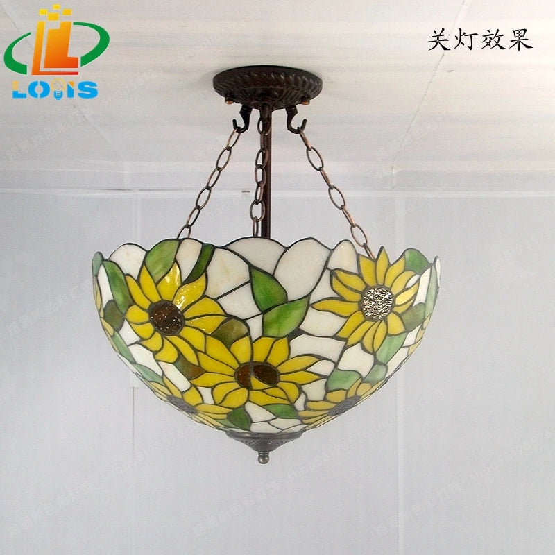 40CM Sunflower Yellow Glass Tiffanylamps Anti Chandeliers Bedroom, Living Room Lamps US French Bar Entrance Lighting