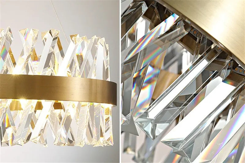 lustre moderne en cristal doré éclairage led design élégant