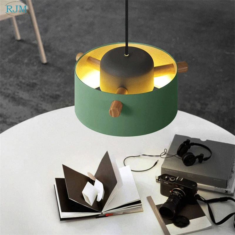 lampe suspendue nordique créative macarons led bois