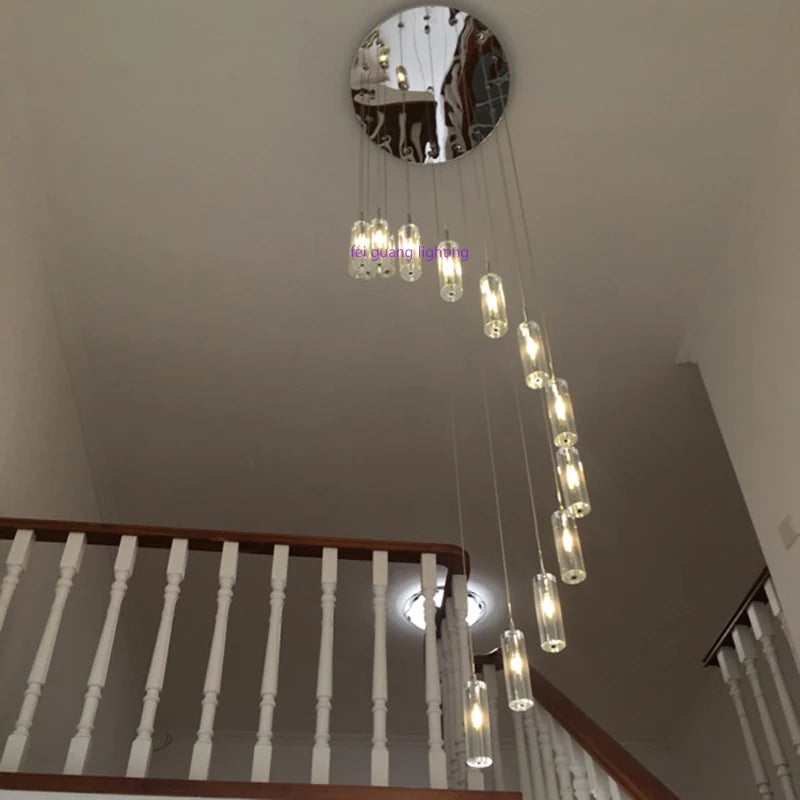 suspension moderne en cristal avec éclairage LED spiralé