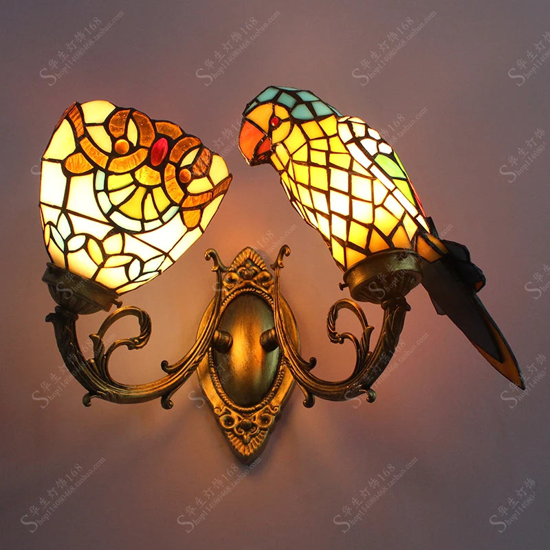 lampe de chevet perroquet design créatif en verre teinté