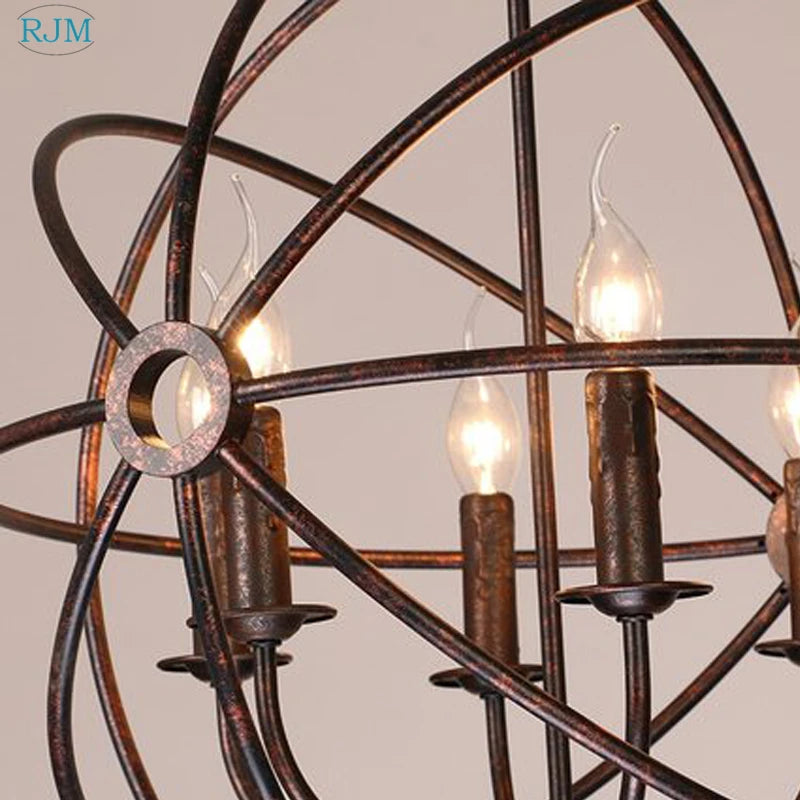 lustre industriel vintage américain avec cages rondes pour éclairage décoratif