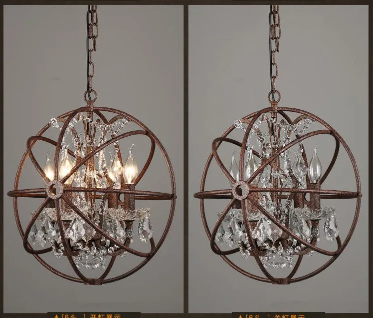 lustre vintage industriel en fer et cristal