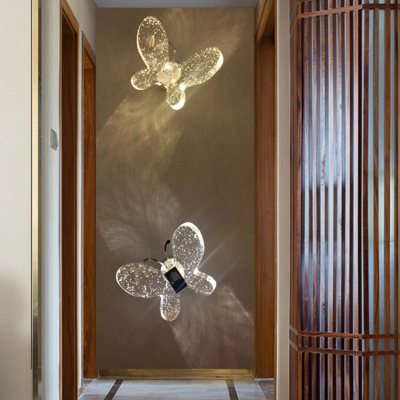 applique murale moderne en forme de bulle de cristal et papillon