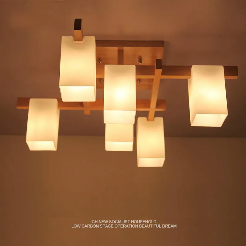 plafonnier minimaliste nordique led en bois style japonais