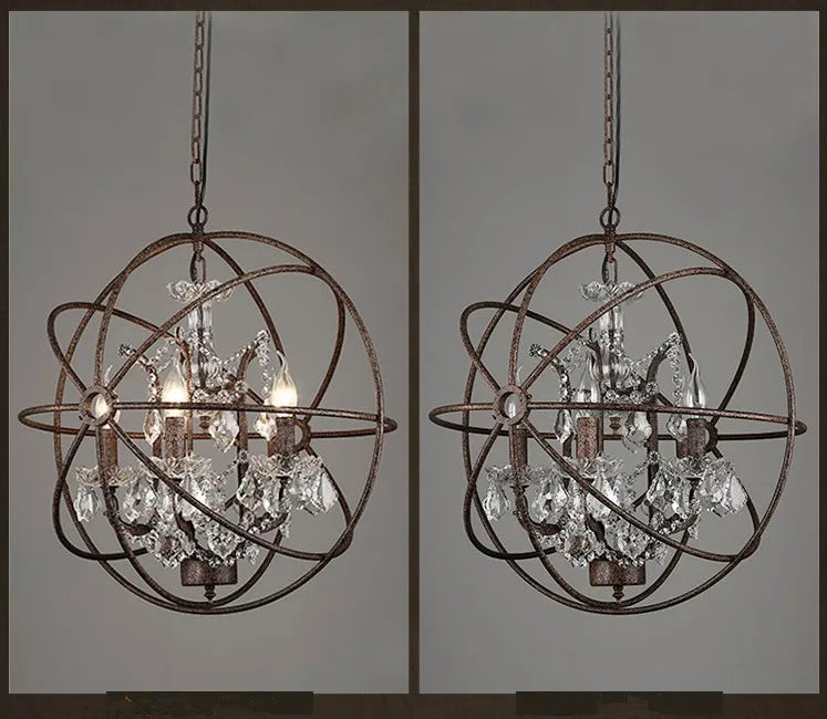 lustre vintage industriel en fer et cristal