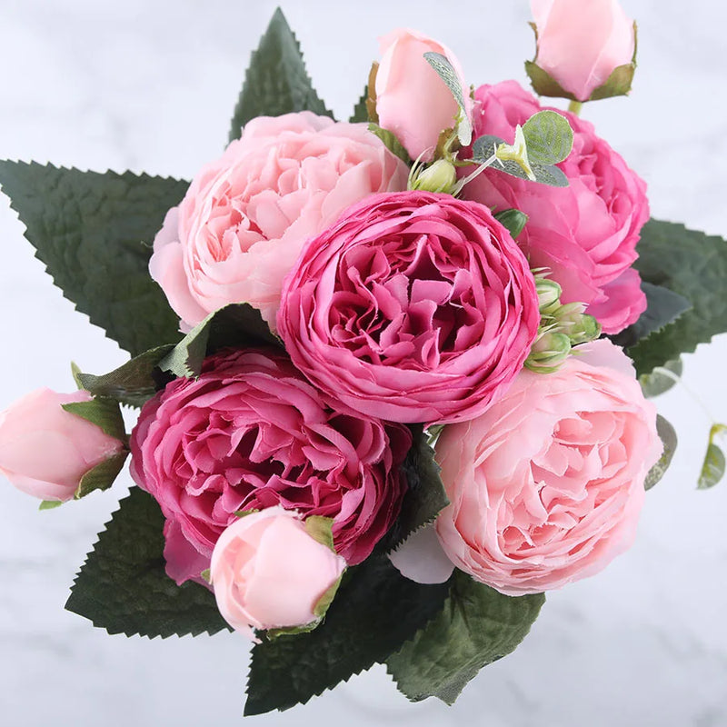 bouquet de fleurs artificielles de pivoines en soie pour décoration intérieure