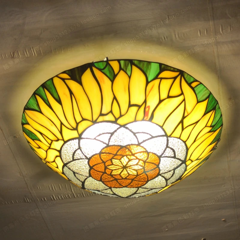 16-Inch Continental Sunflower Ceiling Tiffanylamps Bedroom Children's Den Bar Glass Art Lighting Personality Stairs