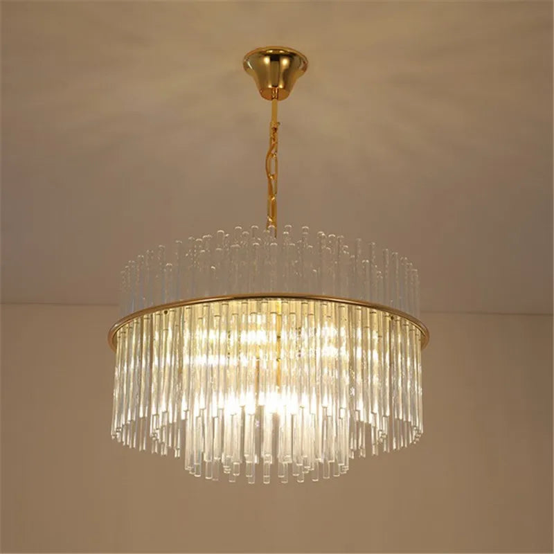 lustre en cristal moderne avec tige en verre transparent élégant et chic