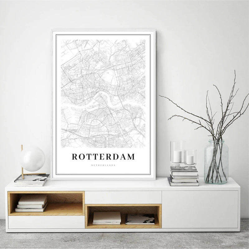 carte de rotterdam art mural noir et blanc décoration moderne