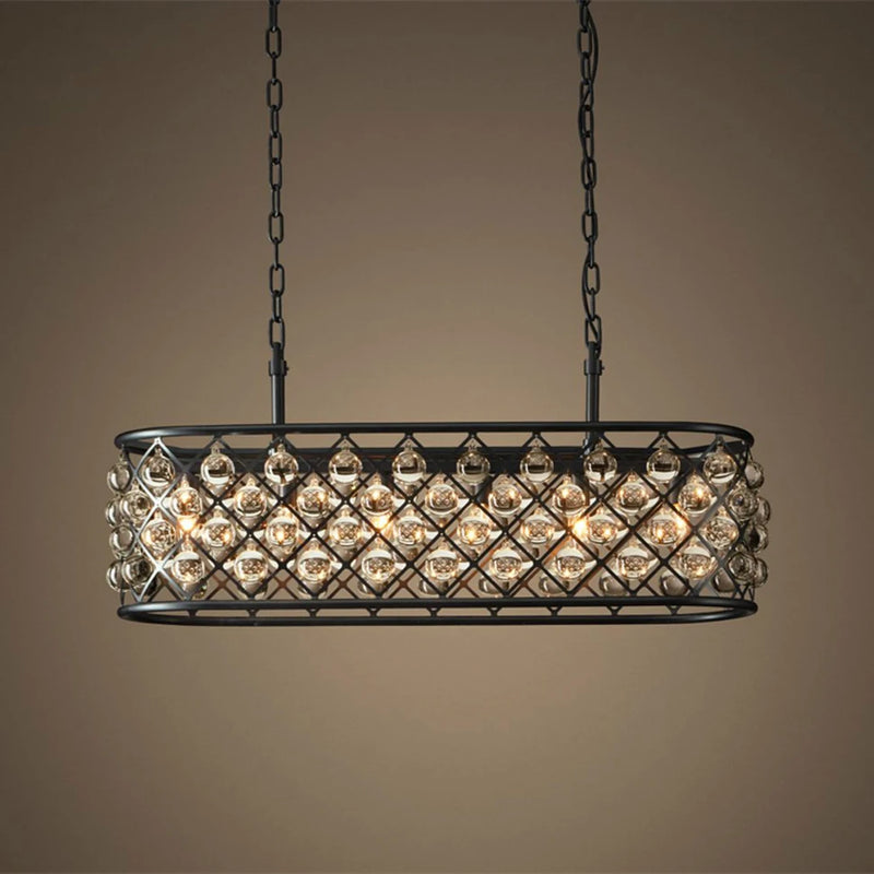 lustre rectangulaire en cristal noir pour éclairage suspendu