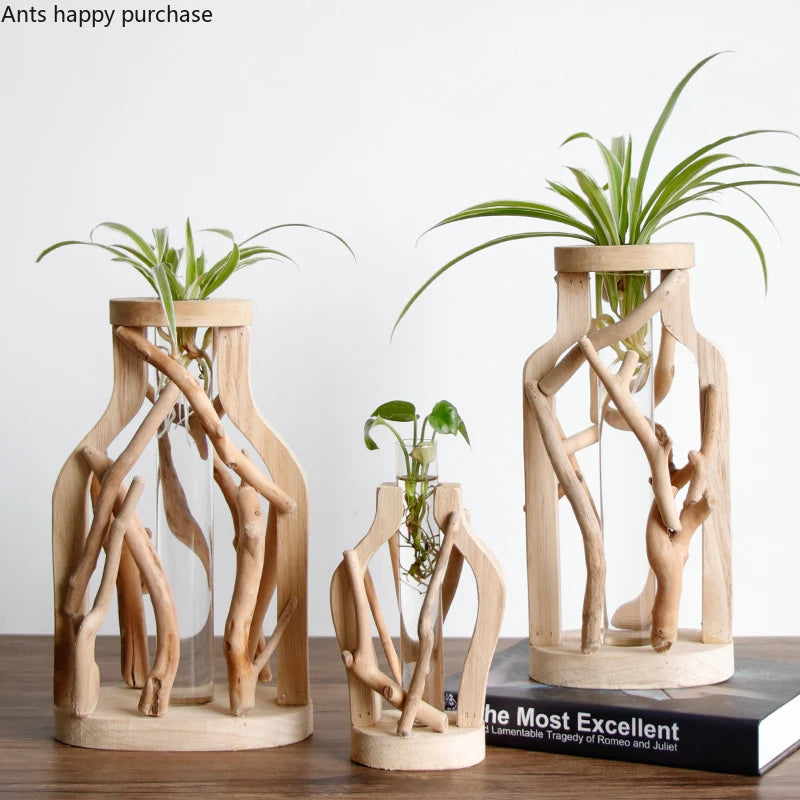 vase en bois massif fait main pour fleurs et décoration créative