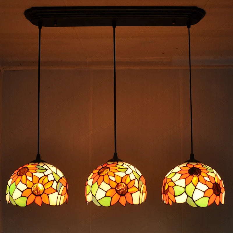 lustre en vitrail tournesols style nordique pour éclairage moderne