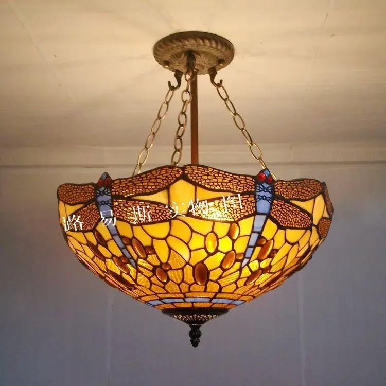 lustre européen dragonfly tiffany lampes lumière antique nostalgie