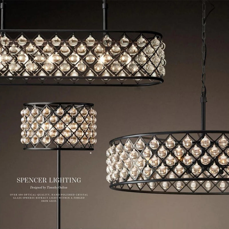 lustre rectangulaire en cristal noir pour éclairage suspendu