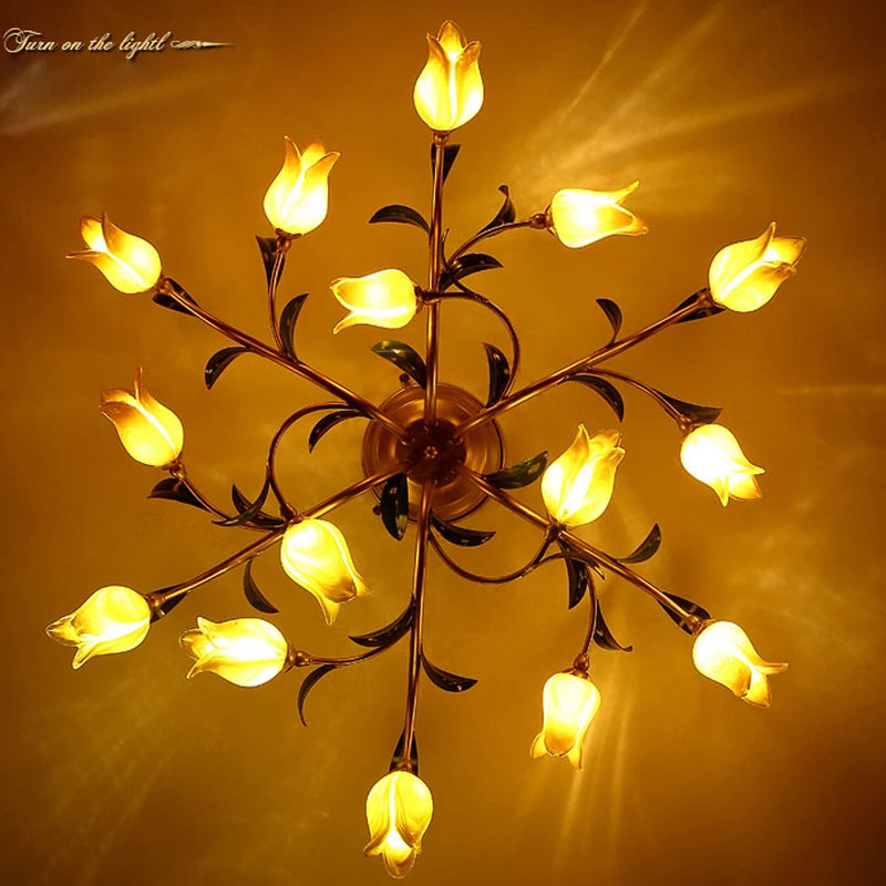 plafonnier LED en forme de fleur en verre et fer