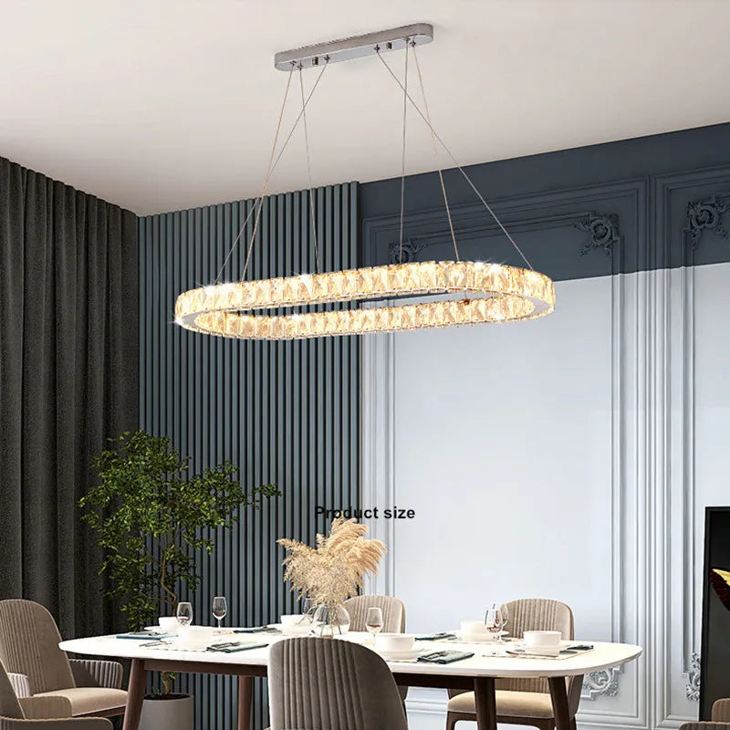 lustre moderne en acier inoxydable avec cristal et éclairage led