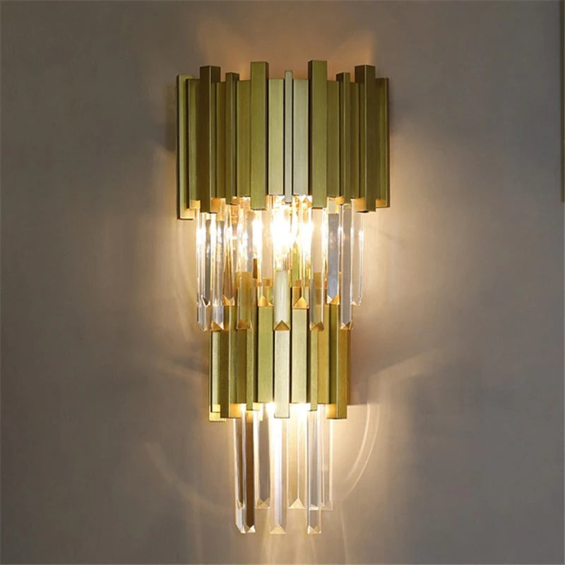 applique murale led en cristal doré design moderne pour décoration intérieure