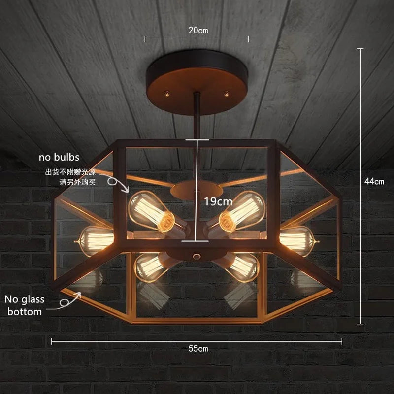 plafonnier hexagonal en verre style rétro pour café bar restaurant