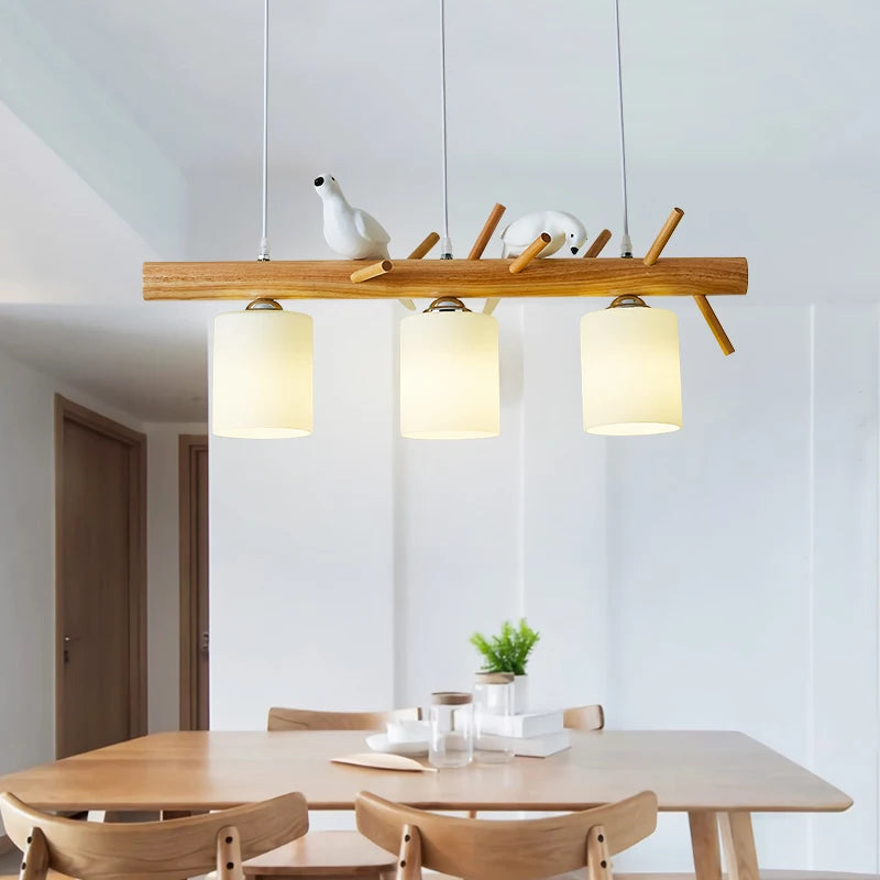 lampe de table nordique drôle avec suspension oiseau en bois led