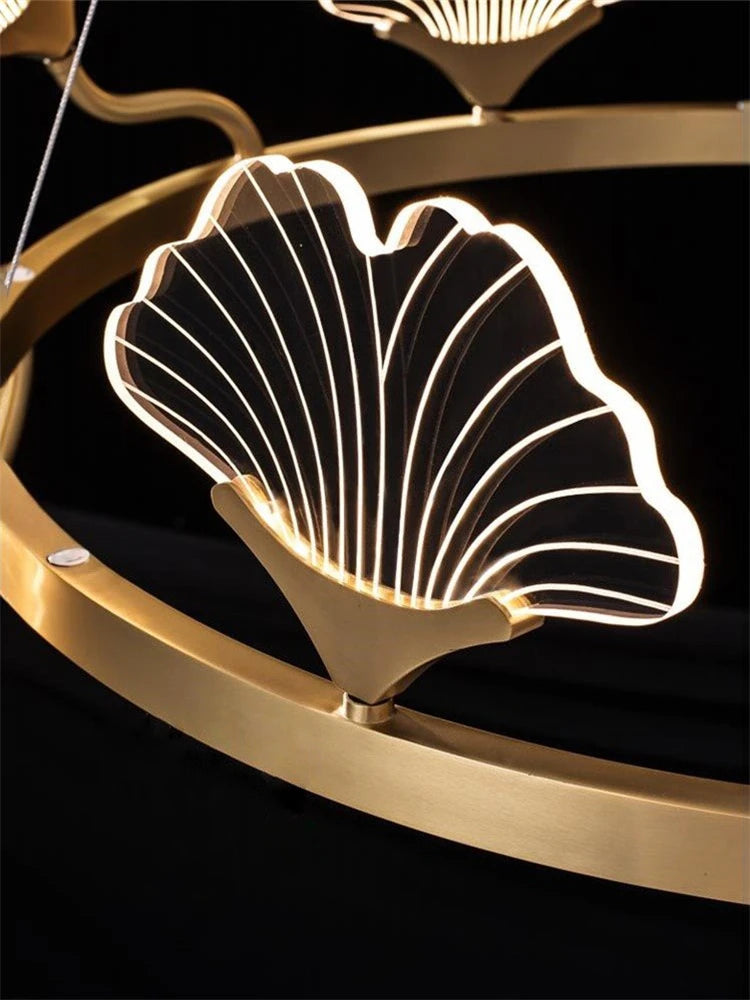 lustre en cuivre simple avec feuilles design led style chinois