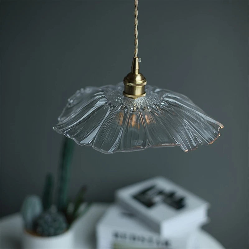 suspension fleur moderne led en verre et laiton nordique