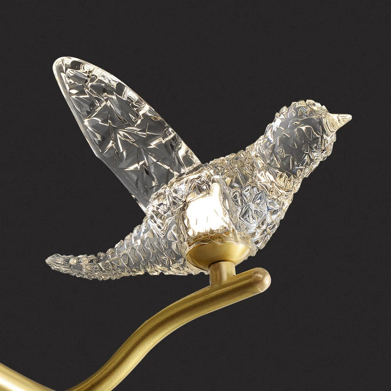 lustre moderne de luxe en cristal avec lampe d'oiseau led