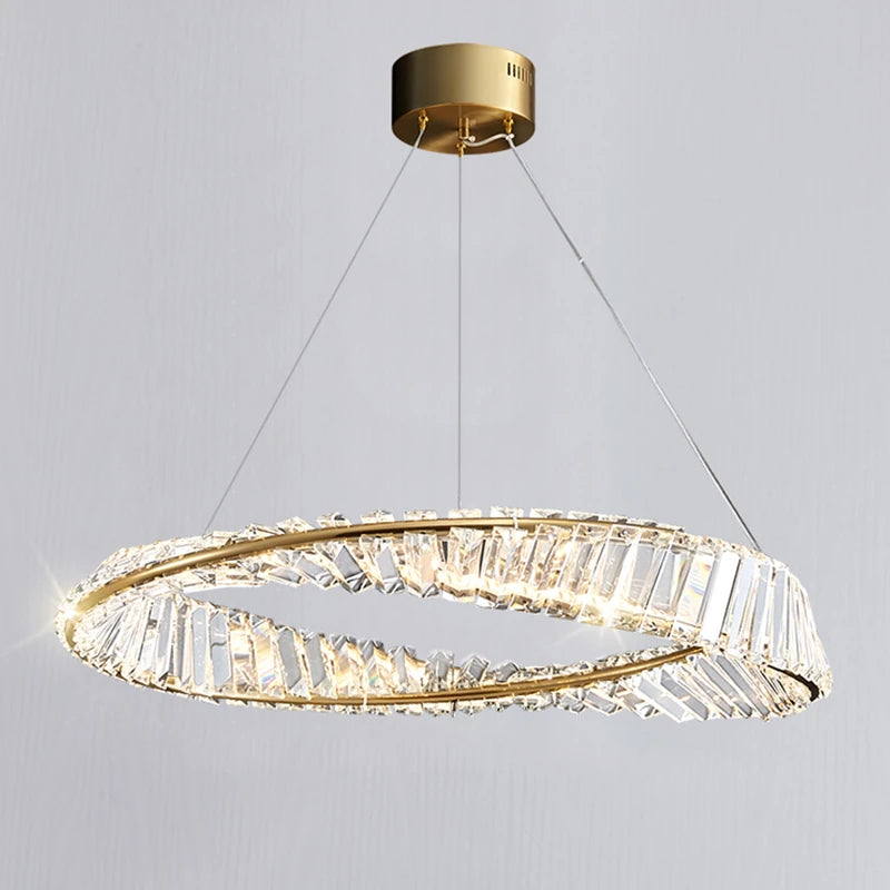 lustre moderne de luxe en cristal lampe annulaire suspendue