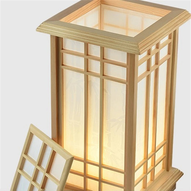 lampadaire carré en chêne massif style tatami japonais led