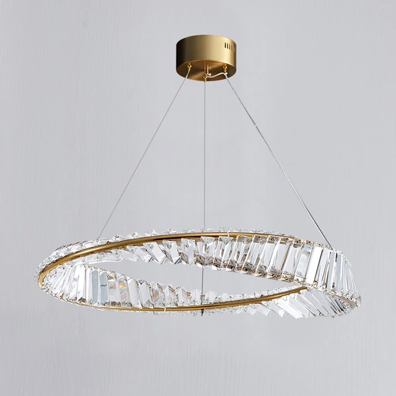 lustre moderne de luxe en cristal lampe annulaire suspendue