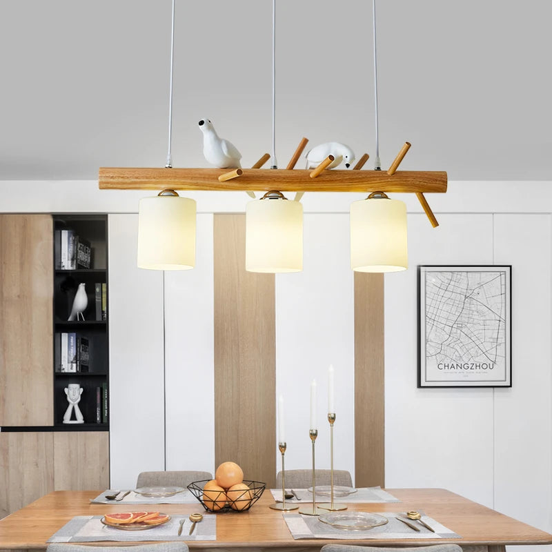 lampe de table nordique drôle avec suspension oiseau en bois led