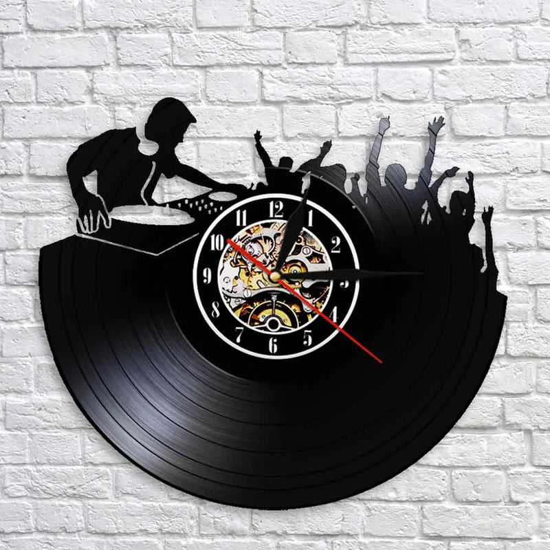 horloge murale 3d vinyle pour ambiance disco et soirée musicale