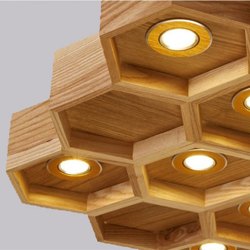 Plafonnier Led en forme de ruche en bois massif