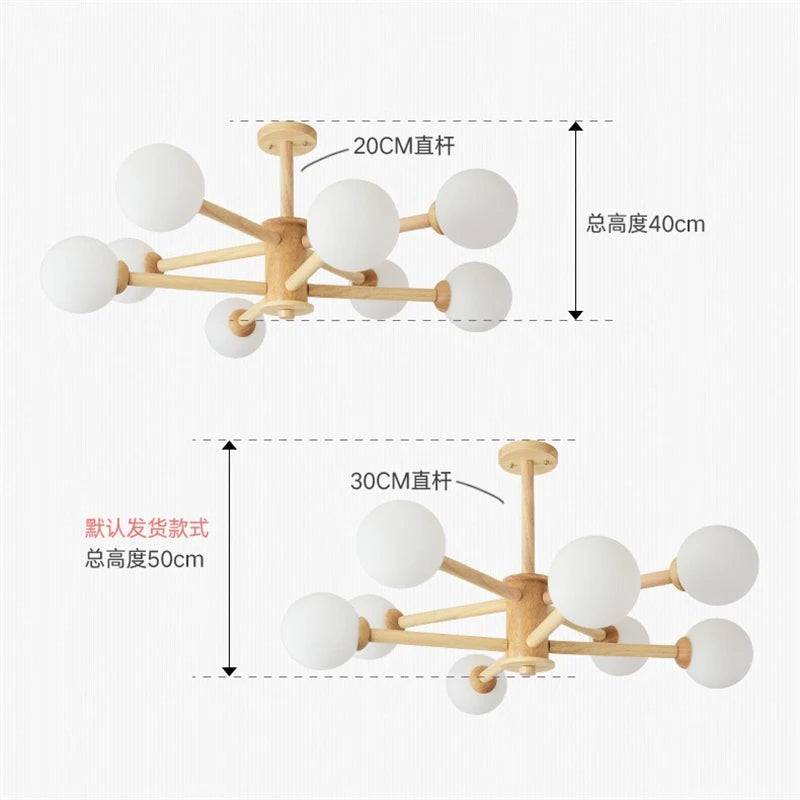 lustre nordique led en bois massif moderne rond