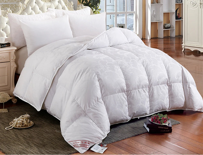 couette d'hiver en duvet de canard king size satin jacquard et coton