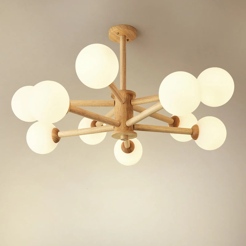 lustre nordique led en bois massif moderne rond