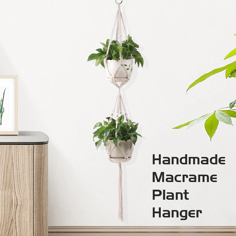 panier suspendu en macramé pour plantes artisanales décoration intérieure