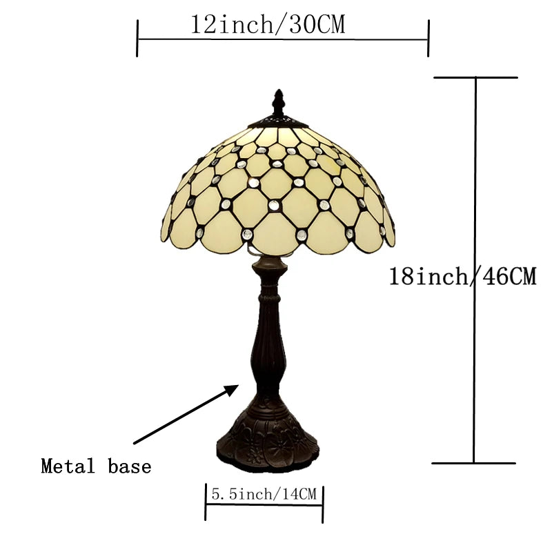 12 Inch European Crystal Bead Glass Table Lamp Tiffany Style Study Room Reading Bar Table Lighting Simple Retro Art Metal Base