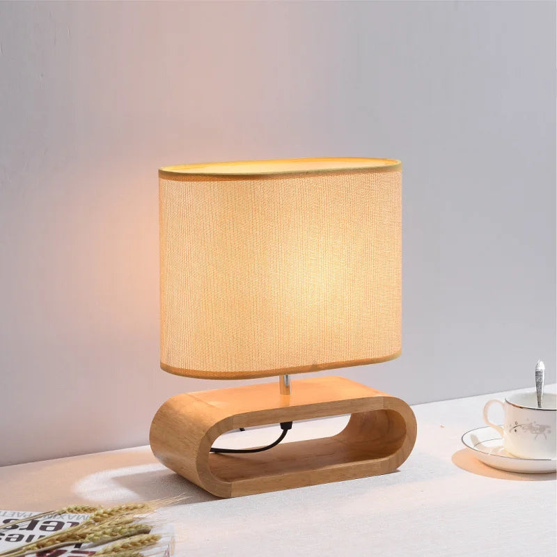 lampe de table nordique en bois créative moderne abat-jour en lin