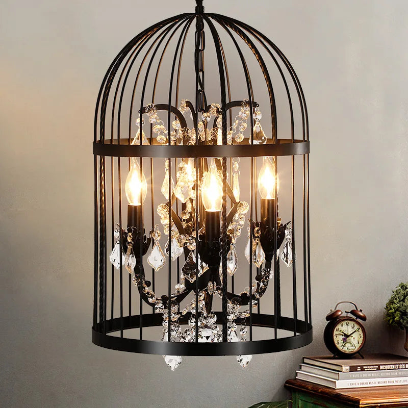 lustre cage oiseau en cristal vintage pour bar restaurant