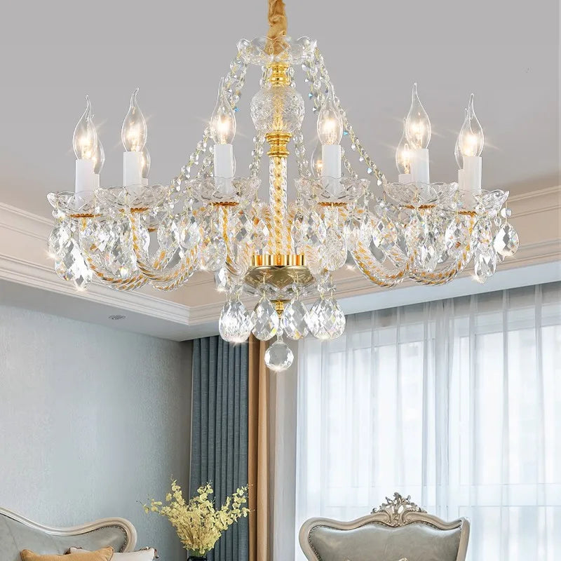 lustre en cristal doré pour décoration intérieure élégante