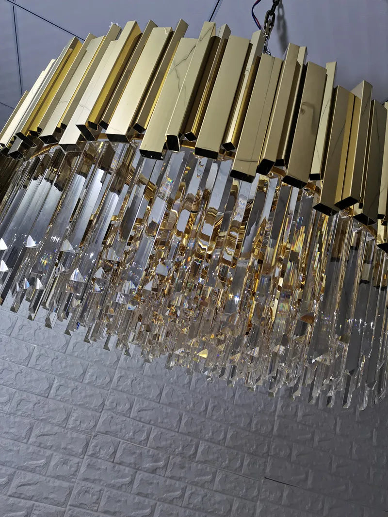 lustre en cristal doré design moderne avec éclairage led