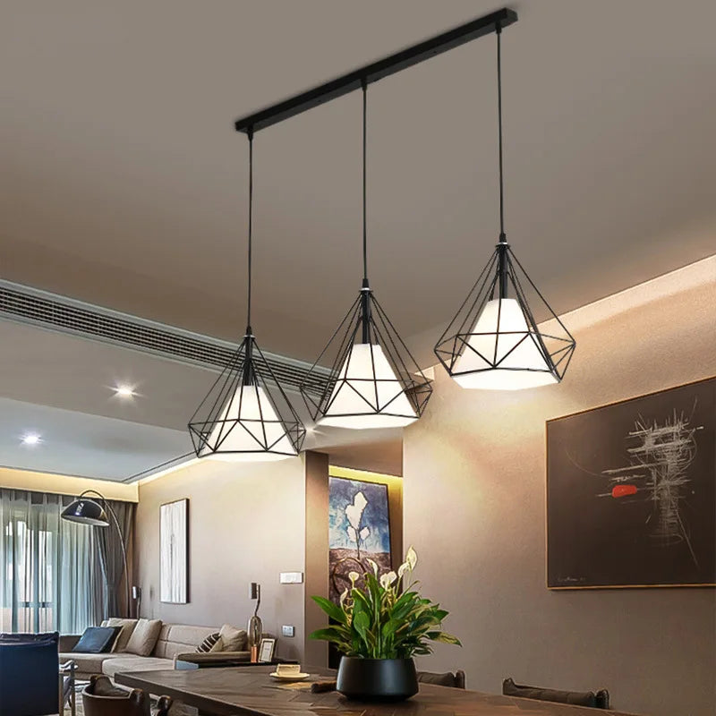 2022 New Nordic aisle diamond chandelier simple modern retro wrought iron living room dining room led ceiling chandelier