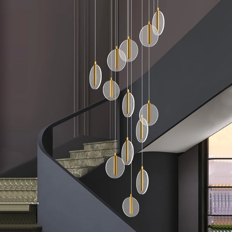 lustre à led moderne pour escalier en colimaçon haut plafond