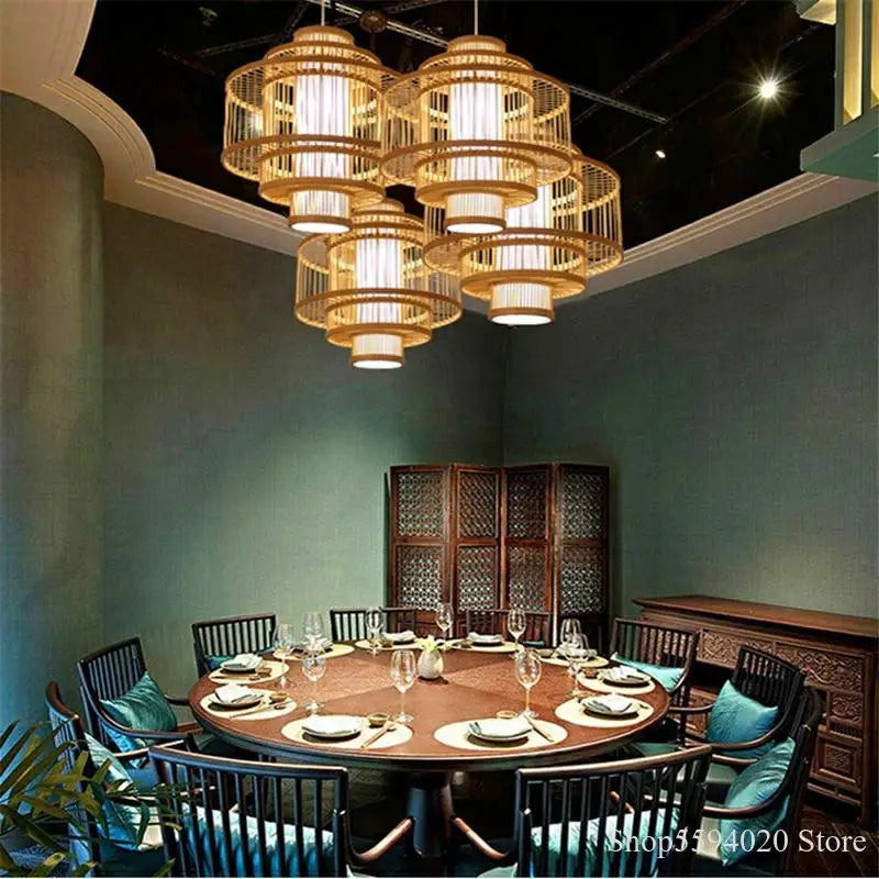 suspension en bois chinois design lumineux pour restaurant japonais