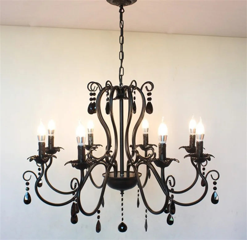 lustre industriel rétro en fer forgé avec cristaux pour décoration intérieure